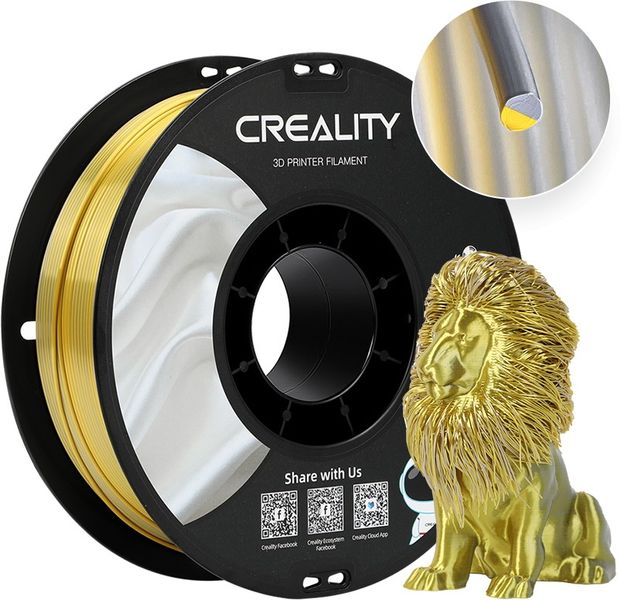 Сріблясто-золотий Creality PLA Filament (пластик) для 3D принтера CREALITY шовковий блиск 1кг, 1.75мм, сріблясто-золотий n.8.6.4.21.11 фото