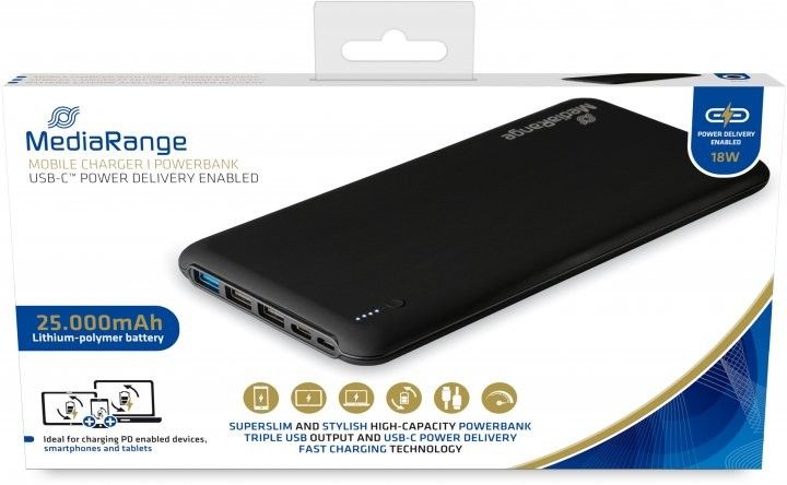 Зовнішній акумулятор (павербанк) MediaRange Mobile charger Powerbank 25000mAh with USB-C Power Delivery fast charge technology (MR754) mx.8.8.4.31 фото